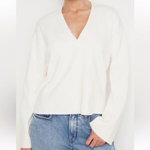 NEW Good American Boxy V-neck Cotton Blend Sweater in Ivory